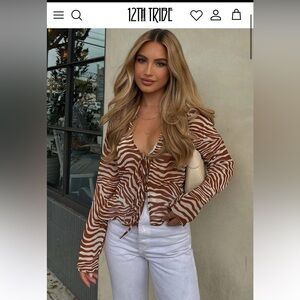 12th tribe Tanza Brown Zebra Top new